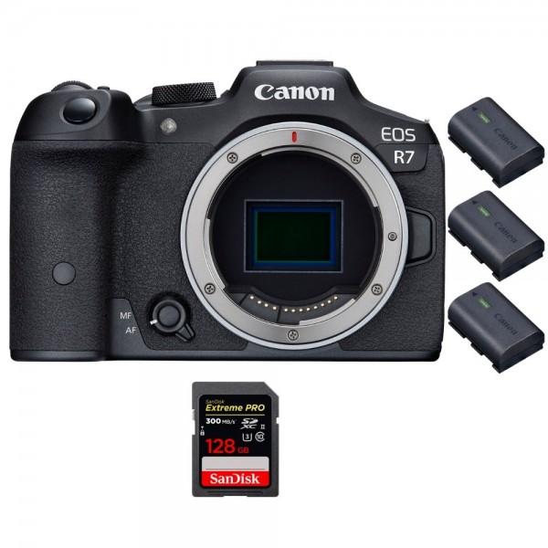 Canon EOS R7 + 1 SanDisk 128GB Extreme PRO UHS-II SDXC 300 MB/s + 3 Canon LP-E6NH - Appareil Photo Hybride-1