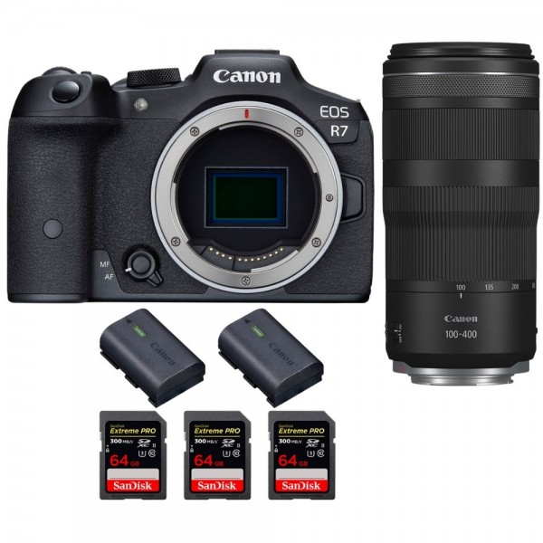 Canon EOS R7 + RF 100-400mm IS + 3 SanDisk 64GB Extreme PRO UHS-II SDXC 300 MB/s + 2 Canon LP-E6NH - Appareil Photo Hybride|MCZ DIRECT