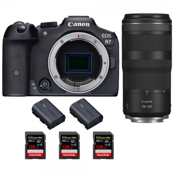 Canon EOS R7 + RF 100-400mm IS + 3 SanDisk 128GB Extreme PRO UHS-II SDXC 300 MB/s + 2 Canon LP-E6NH - Appareil Photo Hybride|MCZ DIRECT