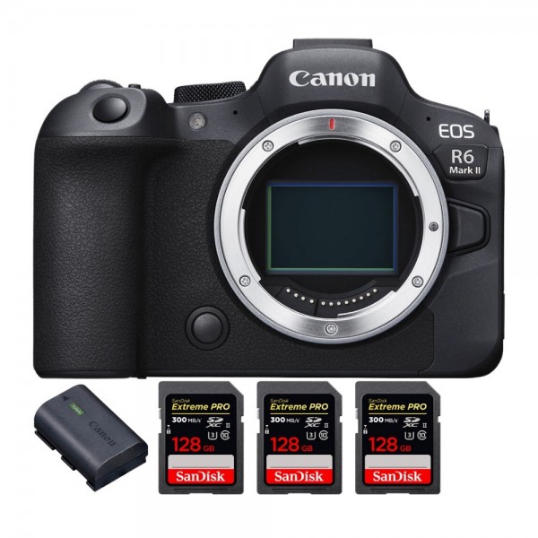 Canon EOS R6 Mark II + 3 SanDisk 128GB Extreme PRO UHS-II 300 MB/s + 1 Canon LP-E6NH - Cámara Mirrorless de formato completo|MCZ DIRECT