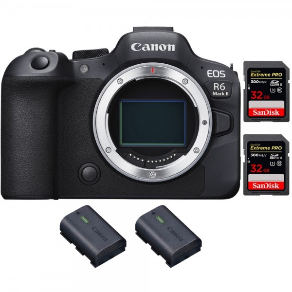 Canon EOS R6 Mark II + 2 SanDisk 32GB Extreme PRO UHS-II 300 MB/s + 2 Canon LP-E6NH - Cámara sin espejo de formato completo|MCZ DIRECT