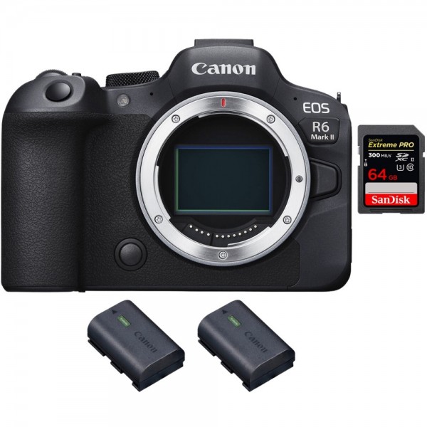 Canon EOS R6 Mark II + 1 SanDisk 64GB Extreme PRO UHS-II 300 MB/s + 2 Canon LP-E6NH - Cámara sin espejo de formato completo|MCZ DIRECT