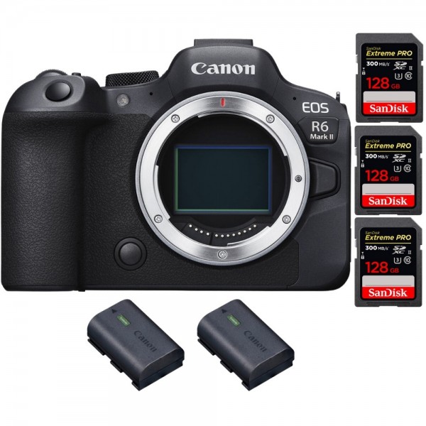 Canon EOS R6 Mark II + 3 SanDisk 128GB Extreme PRO UHS-II 300 MB/s + 2 Canon LP-E6NH - Cámara sin espejo de formato completo|MCZ DIRECT