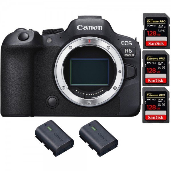 Canon EOS R6 Mark II + 3 SanDisk 128GB Extreme PRO UHS-II 300 MB/s + 2 Canon LP-E6NH - Full Frame Mirrorless Camera|MCZ DIRECT