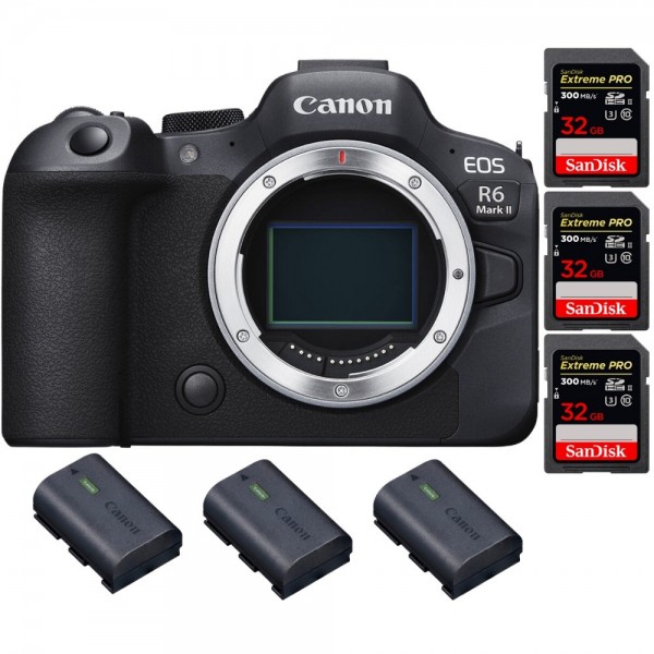 Canon EOS R6 Mark II + 3 SanDisk 32GB Extreme PRO UHS-II 300 MB/s + 3 Canon LP-E6NH - Full Frame Mirrorless Camera|MCZ DIRECT