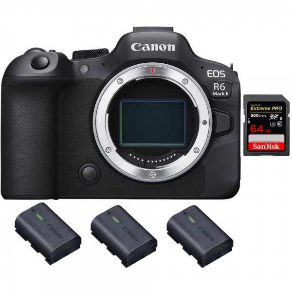 Canon EOS R6 Mark II + 1 SanDisk 64GB Extreme PRO UHS-II 300 MB/s + 3 Canon LP-E6NH - Cámara sin espejo de formato completo|MCZ DIRECT