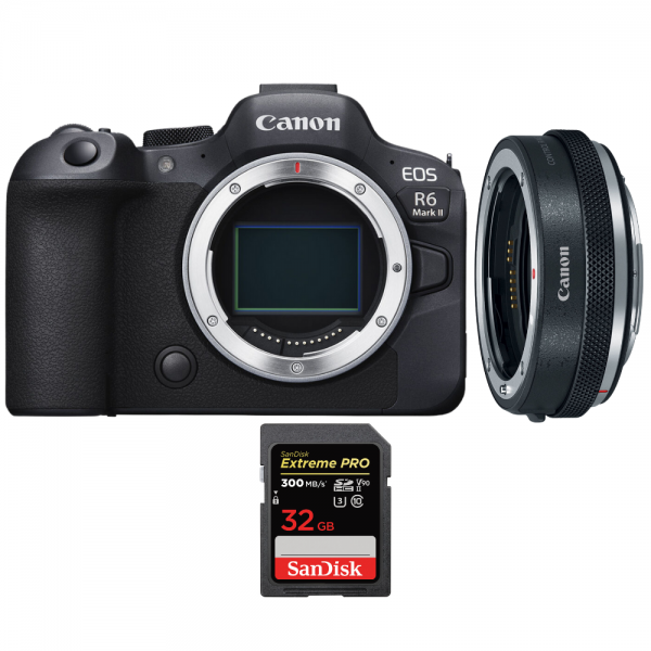 Canon EOS R6 Mark II + Canon EF-EOS R Premium + 1 SanDisk 32GB Extreme PRO UHS-II SDXC 300 MB/s - Appareil Photo Hybride|MCZ DIRECT