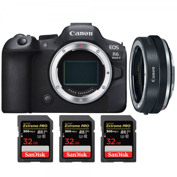 Canon EOS R6 Mark II + Canon EF-EOS R Premium + 3 SanDisk 32GB Extreme PRO UHS-II SDXC 300 MB/s - Appareil Photo Hybride|MCZ DIRECT