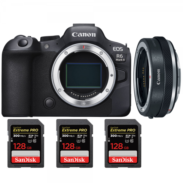 Canon EOS R6 Mark II + Canon EF-EOS R Premium + 3 SanDisk 128GB Extreme PRO UHS-II SDXC 300 MB/s - Appareil Photo Hybride|MCZ DIRECT