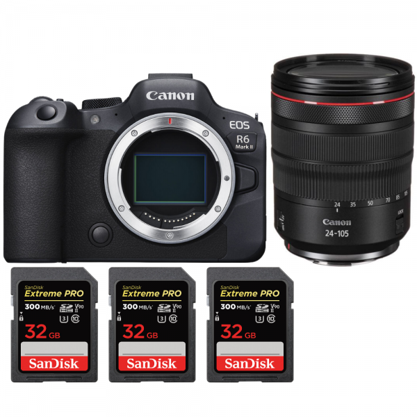 Canon EOS R6 Mark II + RF 24-105mm f/4 L IS USM + 3 SanDisk 32GB Extreme PRO UHS-II SDXC 300 MB/s - Appareil Photo Hybride|MCZ DIRECT