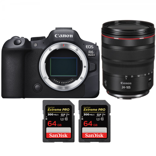 Canon EOS R6 Mark II + RF 24-105mm f/4 L IS USM + 2 SanDisk 64GB Extreme PRO UHS-II SDXC 300 MB/s - Appareil Photo Hybride|MCZ DIRECT