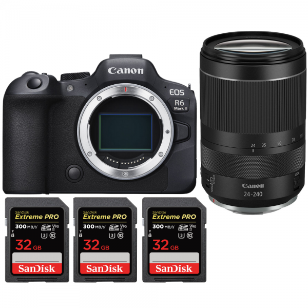 Canon EOS R6 Mark II + RF 24-240mm f/4-6.3 IS USM + 3 SanDisk 32GB Extreme PRO UHS-II SDXC 300 MB/s - Appareil Photo Hybride|MCZ DIRECT