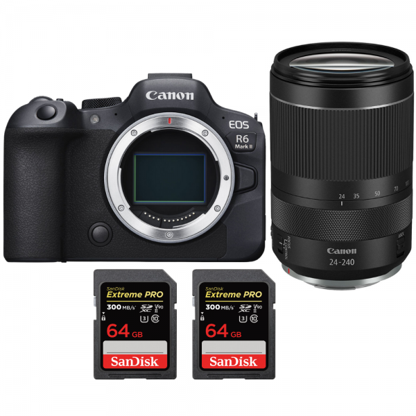 Canon EOS R6 Mark II + RF 24-240mm f/4-6.3 IS USM + 2 SanDisk 64GB Extreme PRO UHS-II SDXC 300 MB/s - Appareil Photo Hybride|MCZ DIRECT