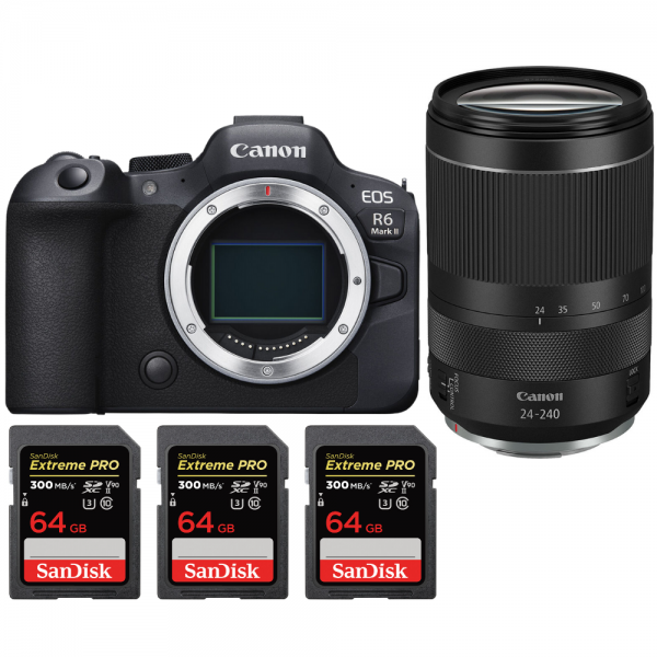 Canon EOS R6 Mark II + RF 24-240mm f/4-6.3 IS USM + 3 SanDisk 64GB Extreme PRO UHS-II SDXC 300 MB/s - Appareil Photo Hybride|MCZ DIRECT