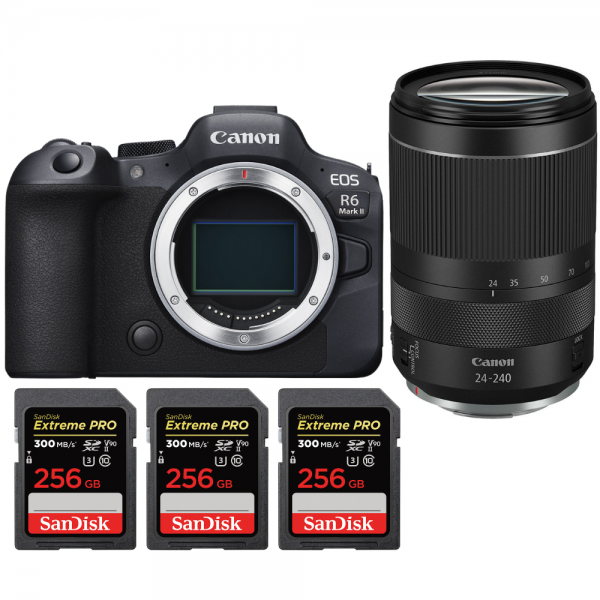 Canon EOS R6 Mark II + RF 24-240mm f/4-6.3 IS USM + 3 SanDisk 256GB Extreme PRO UHS-II SDXC 300 MB/s - Appareil Photo Hybride|MCZ DIRECT