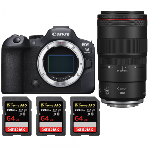 Canon EOS R6 Mark II + RF 100mm f/2.8 L Macro IS USM + 3 SanDisk 64GB Extreme PRO UHS-II SDXC 300 MB/s - Appareil Photo Hybride|MCZ DIRECT