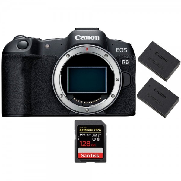 Canon EOS R8 + 1 SanDisk 128GB Extreme PRO UHS-II SDXC 300 MB/s + 2 Canon LP-E17 - Appareil Photo Hybride|MCZ DIRECT