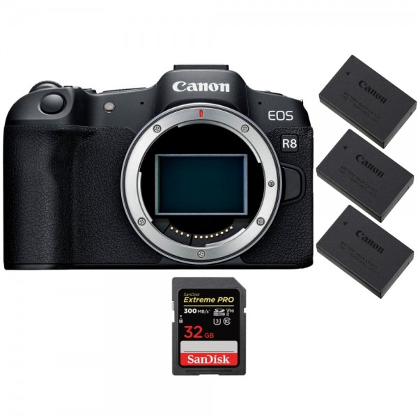 Canon EOS R8 + 1 SanDisk 32GB Extreme PRO UHS-II SDXC 300 MB/s + 3 Canon LP-E17|MCZ DIRECT