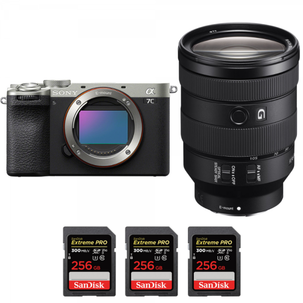 Sony A7C II Silver + FE 24-105mm f/4 G OSS + 3 SanDisk 256GB Extreme PRO UHS-II SDXC 300 MB/s-1