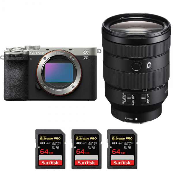 Sony A7C II Silver + FE 24-105mm f/4 G OSS + 3 SanDisk 64GB Extreme PRO UHS-II SDXC 300 MB/s|MCZ DIRECT