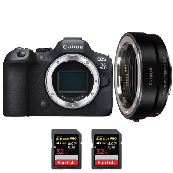 Canon EOS R6 Mark II + EF-EOS R + 2 SanDisk 32 GB Extreme PRO UHS-II SDXC 300 MB/s - Cámara mirrorless|MCZ DIRECT