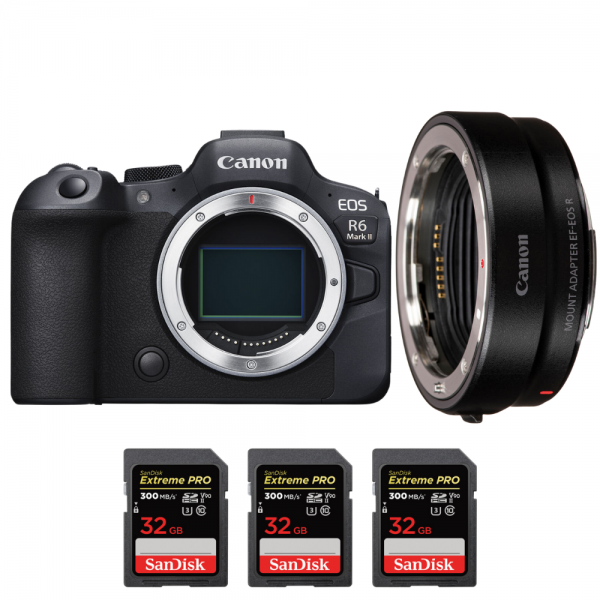 Canon EOS R6 Mark II + EF-EOS R + 3 SanDisk 32GB Extreme PRO UHS-II SDXC 300 MB/s - Appareil Photo Hybride|MCZ DIRECT