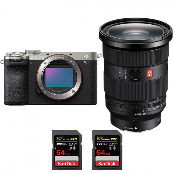 Sony A7CR Silver + FE 24-70mm f/2.8 GM II + 2 SanDisk 64GB Extreme PRO UHS-II SDXC 300 MB/s - Appareil Photo Hybride|MCZ DIRECT