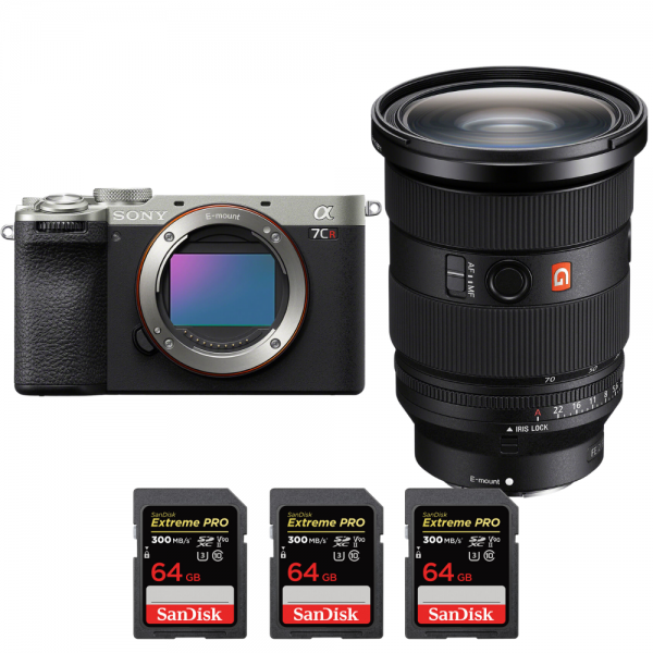 Sony A7CR Silver + FE 24-70mm f/2.8 GM II + 3 SanDisk 64GB Extreme PRO UHS-II SDXC 300 MB/s - Appareil Photo Hybride|MCZ DIRECT