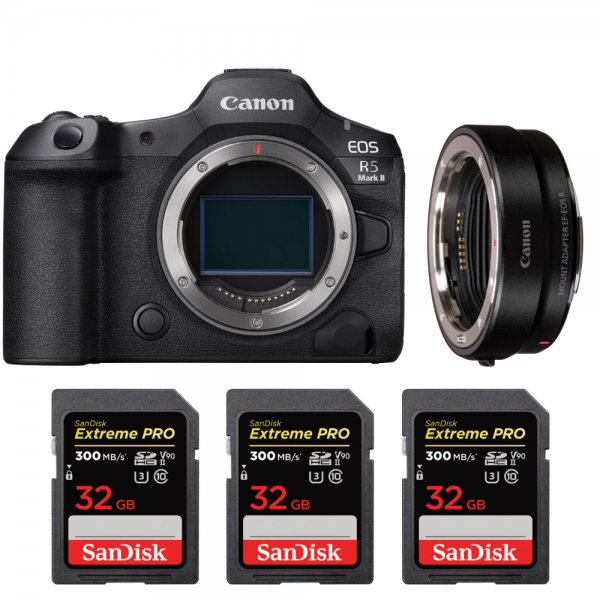 Canon EOS R5 Mark II + EF-EOS R + 3 SanDisk 32GB Extreme PRO UHS-II SDXC 300 MB/s-1