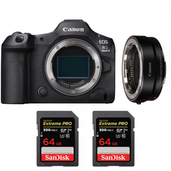 Canon EOS R5 Mark II + EF-EOS R + 2 SanDisk 64GB Extreme PRO UHS-II SDXC 300 MB/s-1