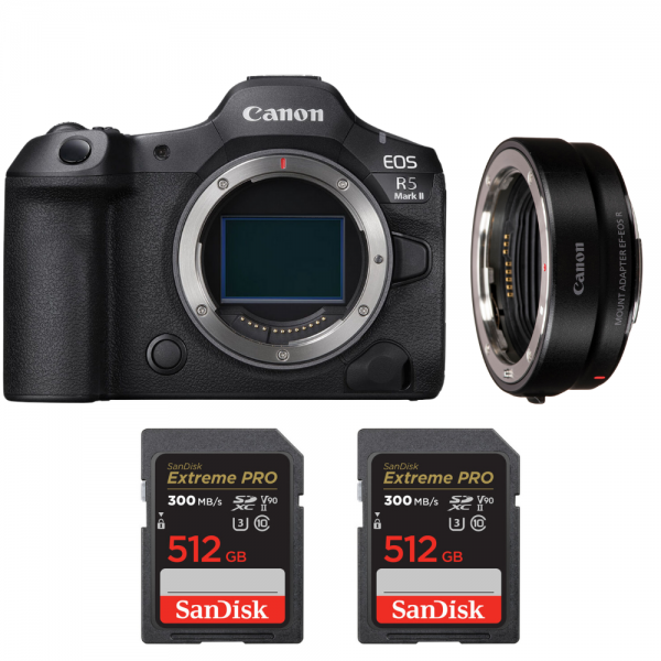 Canon EOS R5 Mark II + EF-EOS R + 2 SanDisk 512GB Extreme PRO UHS-II SDXC 300 MB/s-1