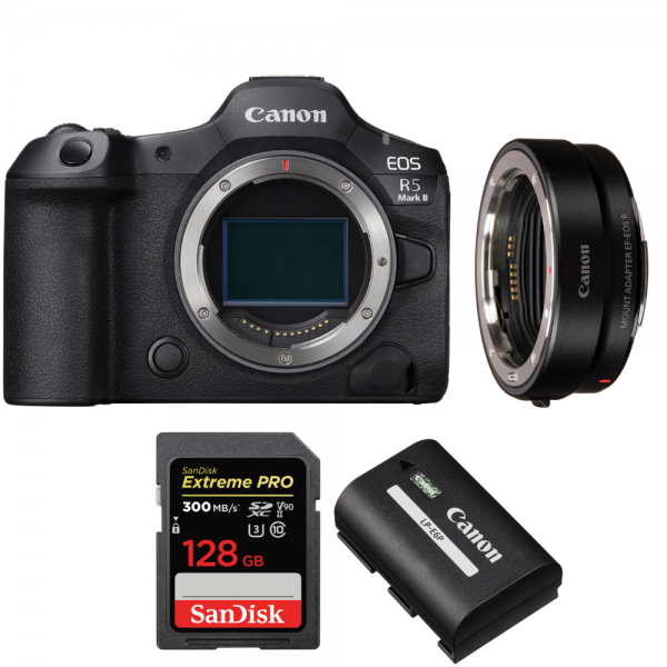 Canon EOS R5 Mark II + EF-EOS R + 1 SanDisk 128GB Extreme PRO UHS-II SDXC 300 MB/s + 1 Canon LP-E6P-1