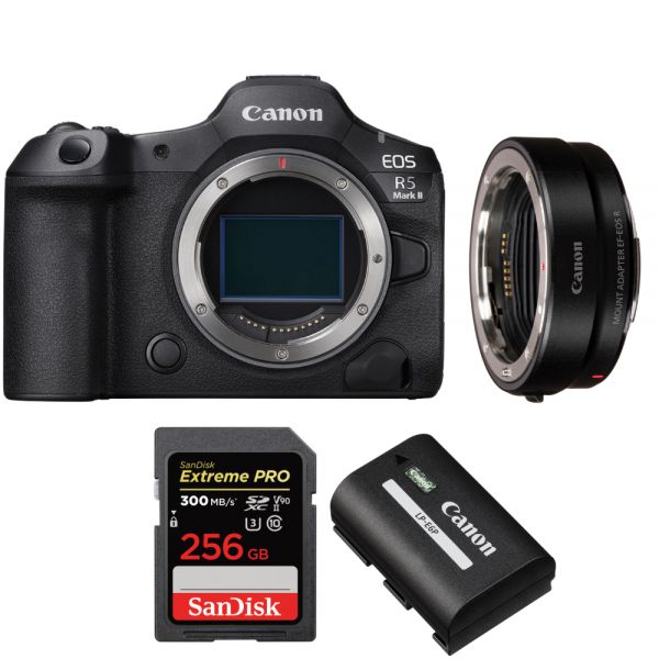 Canon EOS R5 Mark II + EF-EOS R + 1 SanDisk 256GB Extreme PRO UHS-II SDXC 300 MB/s + 1 Canon LP-E6P-1