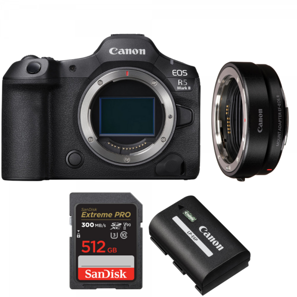 Canon EOS R5 Mark II + EF-EOS R + 1 SanDisk 512GB Extreme PRO UHS-II SDXC 300 MB/s + 1 Canon LP-E6P|MCZ DIRECT