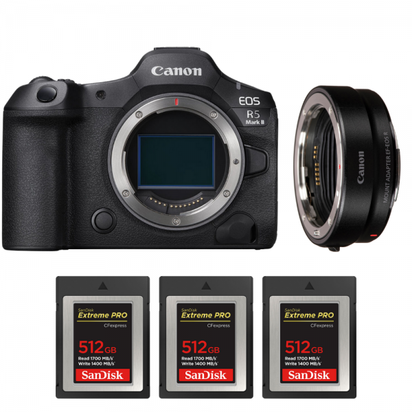 Canon EOS R5 Mark II + EF-EOS R + 3 SanDisk 512GB Extreme PRO UHS-II SDXC 300 MB/s-1