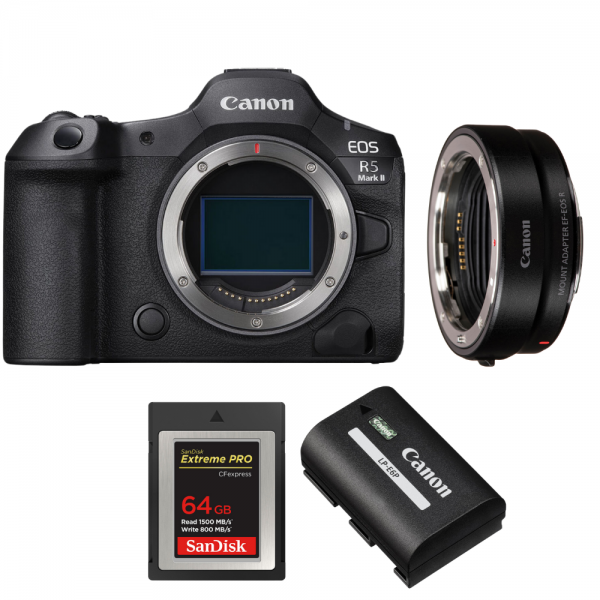 Canon EOS R5 Mark II + EF-EOS R + 1 SanDisk 64GB Extreme PRO CFexpress Type B + 1 Canon LP-E6P-1