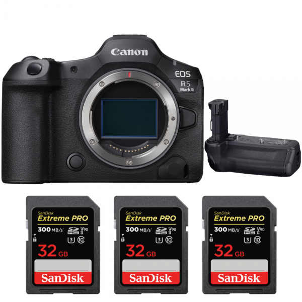 Canon EOS R5 Mark II + Canon BG-R20 + 3 SanDisk 32GB Extreme PRO UHS-II SDXC 300 MB/s|MCZ DIRECT