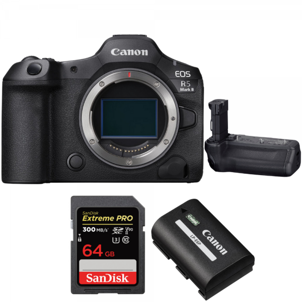 Canon EOS R5 Mark II + Canon BG-R20 + 1 SanDisk 64GB Extreme PRO UHS-II SDXC 300 MB/s + 1 Canon LP-E6P-1