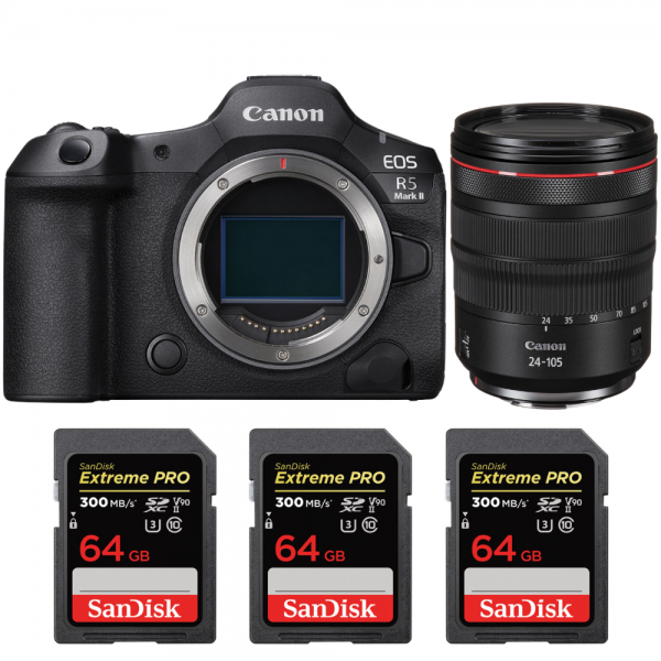 Canon EOS R5 Mark II + RF 24-105mm f/4 L IS USM + 3 SanDisk 64GB Extreme PRO UHS-II SDXC 300 MB/s|MCZ DIRECT