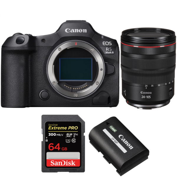 Canon EOS R5 Mark II + RF 24-105mm f/4 L IS USM + 1 SanDisk 64GB Extreme PRO UHS-II SDXC 300 MB/s + 1 Canon LP-E6P-1