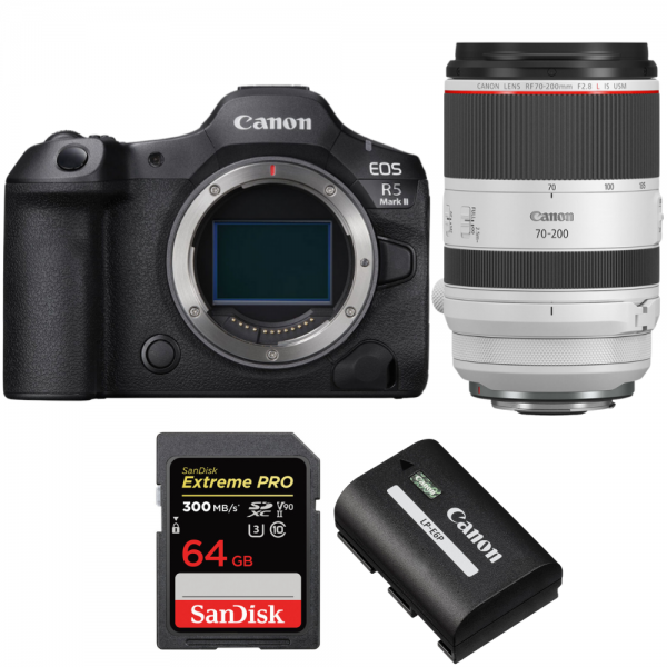 Canon EOS R5 Mark II + RF 70-200mm f/2.8 L IS USM + 1 SanDisk 64GB Extreme PRO UHS-II SDXC 300 MB/s + 1 Canon LP-E6P-1