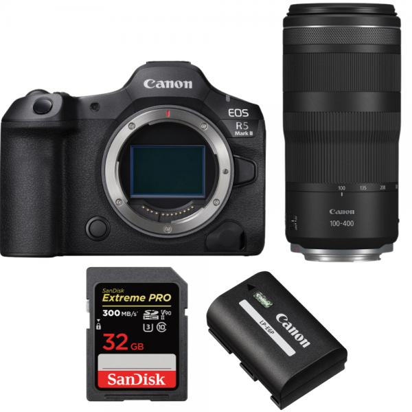 Canon EOS R5 Mark II + RF 100-400mm f/5.6-8 IS USM + 1 SanDisk 32GB Extreme PRO UHS-II SDXC 300 MB/s + 1 Canon LP-E6P-1