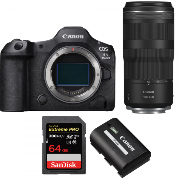 Canon EOS R5 Mark II + RF 100-400mm f/5.6-8 IS USM + 1 SanDisk 64GB Extreme PRO UHS-II SDXC 300 MB/s + 1 Canon LP-E6P-1