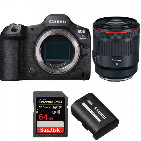 Canon EOS R5 Mark II + RF 50mm f/1.2 L USM + 1 SanDisk 64GB Extreme PRO UHS-II SDXC 300 MB/s + 1 Canon LP-E6P-1