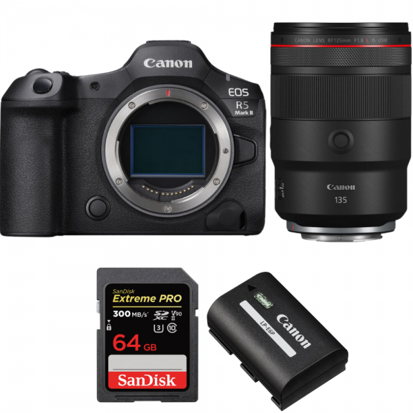 Canon EOS R5 Mark II + RF 135mm f/1.8 L IS USM + 1 SanDisk 64GB Extreme PRO UHS-II SDXC 300 MB/s + 1 Canon LP-E6P-1