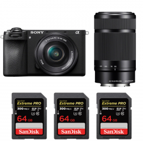 Sony A6700 + 16-50mm f/3.5-5.6 OSS + 55-210mm f/4.5-6.3 OSS + 3 SanDisk 64GB Extreme PRO UHS-II SDXC 300 MB/s-1