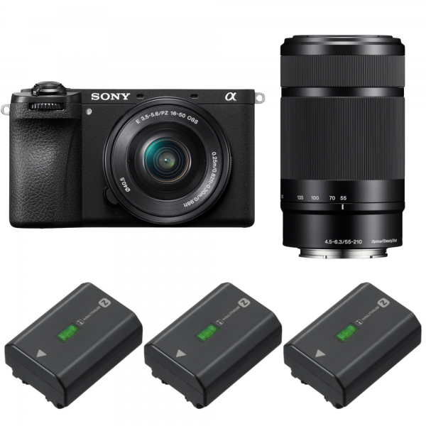 Sony A6700 + 16-50mm f/3.5-5.6 OSS + 55-210mm f/4.5-6.3 OSS + 3 Sony NP-FZ100-1