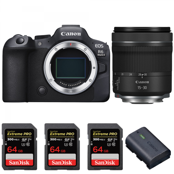 Canon EOS R6 Mark II + RF 15-30mm f/4.5-6.3 IS STM + 3 SanDisk 64GB Extreme PRO UHS-II SDXC 300 MB/s + 1 Canon LP-E6NH-1