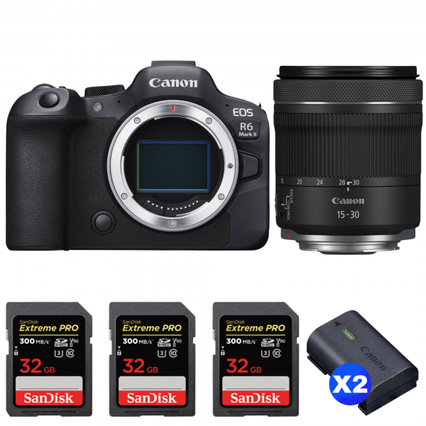 Canon EOS R6 Mark II + RF 15-30mm f/4.5-6.3 IS STM + 3 SanDisk 32GB Extreme PRO UHS-II SDXC 300 MB/s + 2 Canon LP-E6NH-1