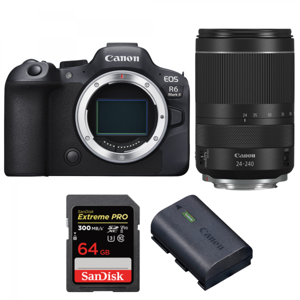 Canon EOS R6 Mark II + RF 24-240mm f/4-6.3 IS USM + 1 SanDisk 64GB Extreme PRO UHS-II SDXC 300 MB/s + 1 Canon LP-E6NH|MCZ DIRECT